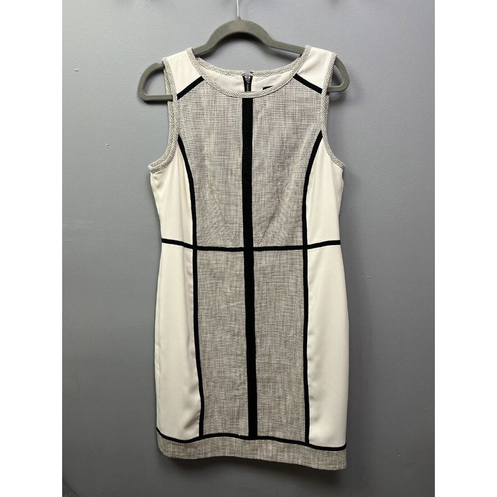 Ann Taylor Pencil Sleeveless Gray/black geo exposed zipper back size 10